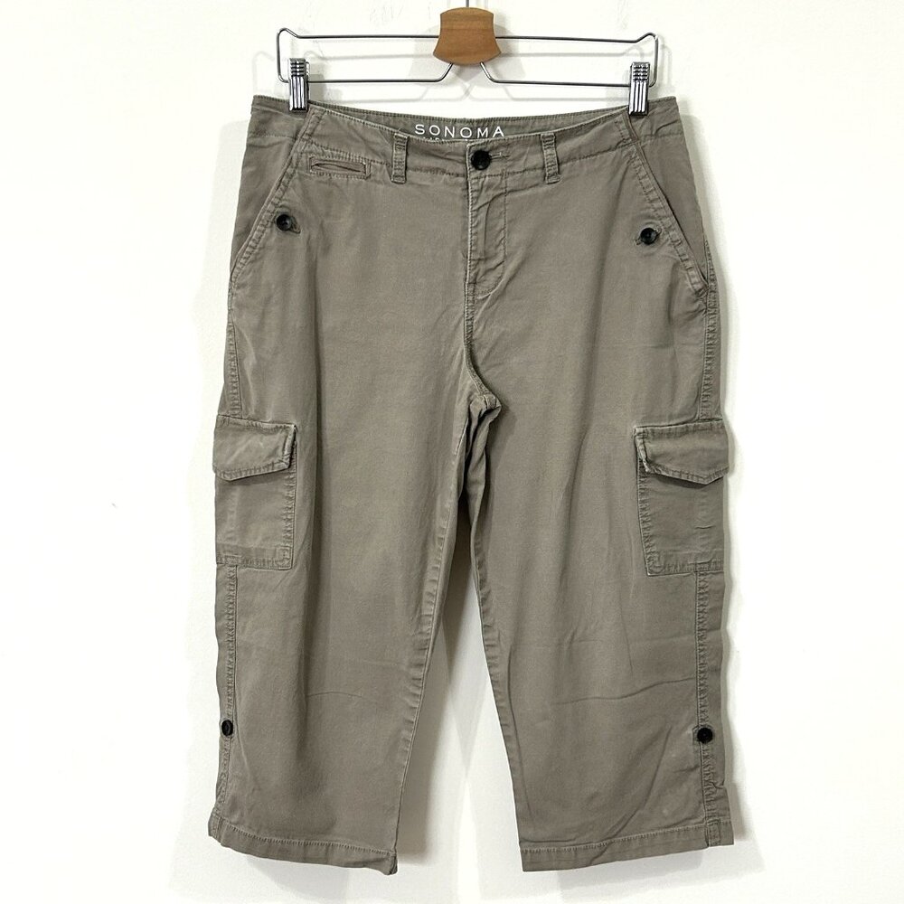 SONOMA LIFE + STYLE Capri Pants 8 Beige Khaki Modern Fit Cargo Cotton Stretch